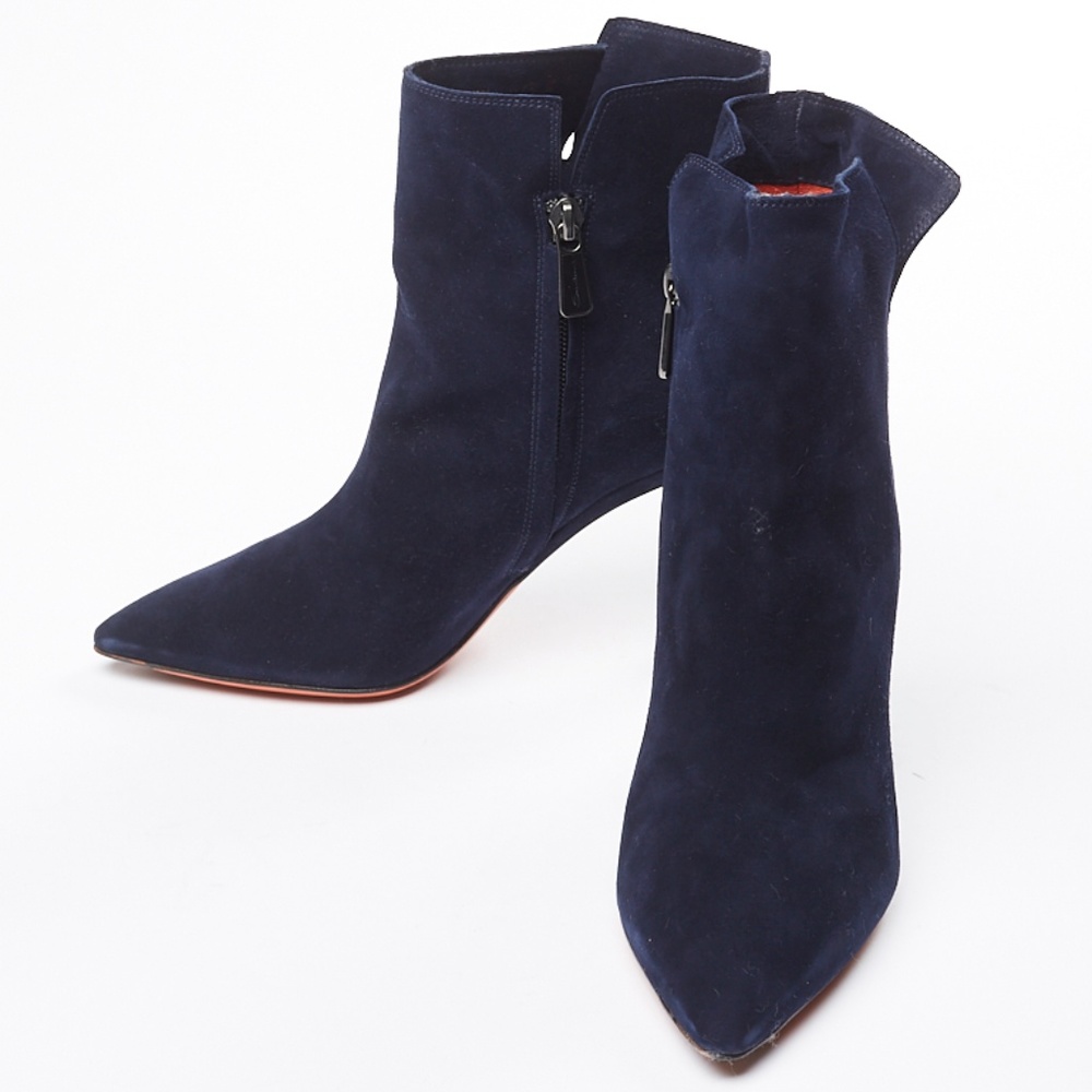 ❌ NWT Santoni Navy Blue Suede High Heel Boots - Picture 4 of 9